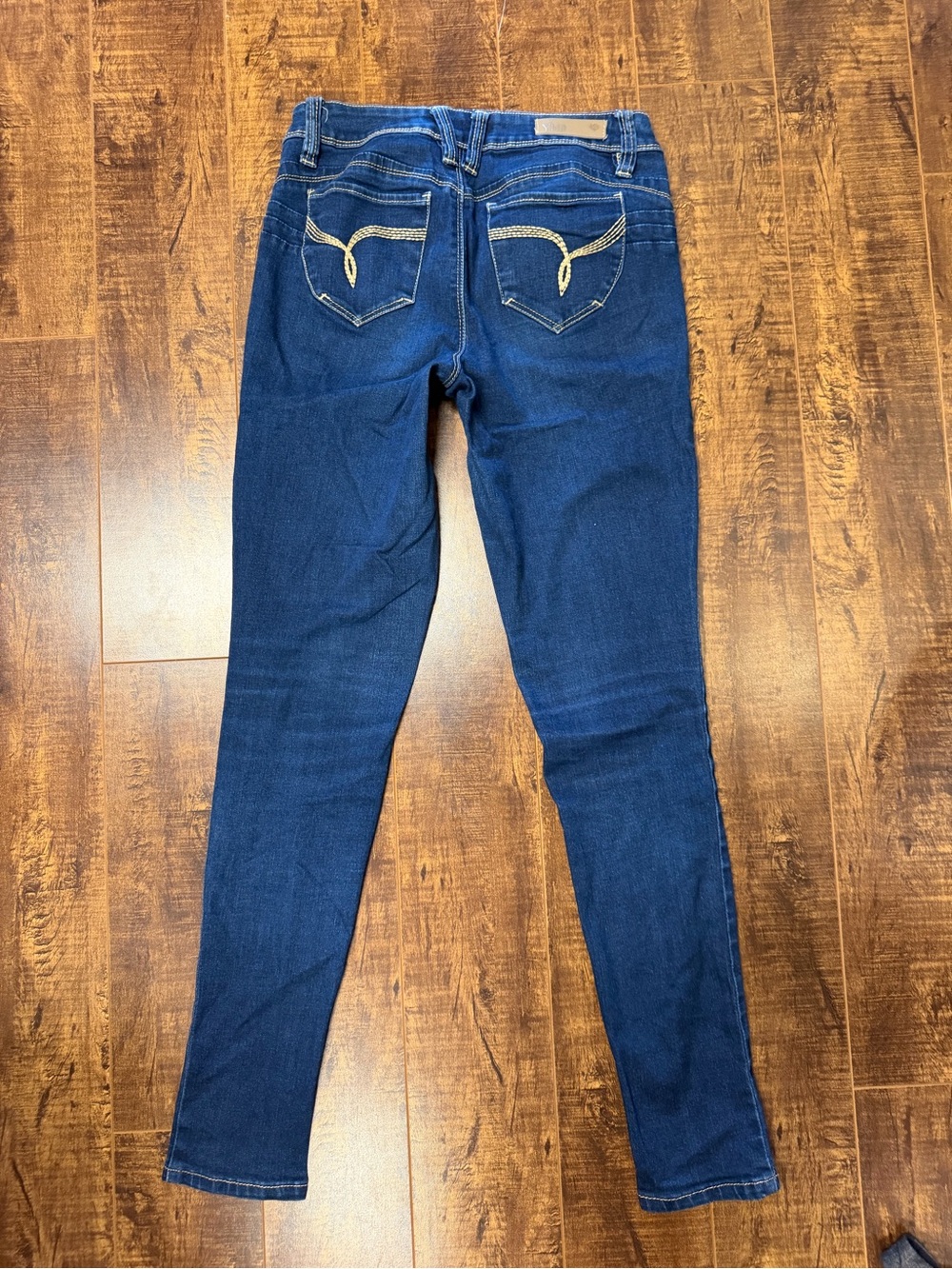 Butt Lift Dark Blue Skinny Jeans with Contrast Back Pocket Stitching